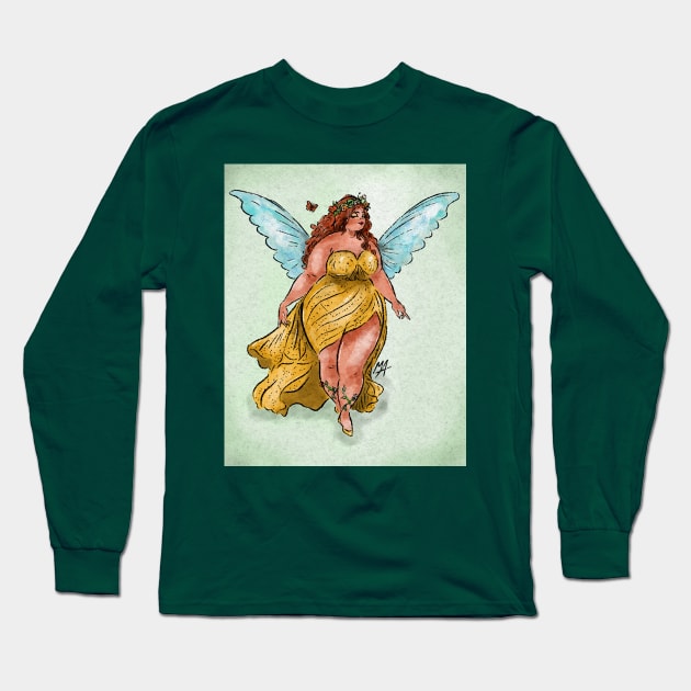 Pretty chubby spring fairy (with background) Long Sleeve T-Shirt by The Mindful Maestra